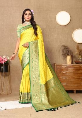 Yellow Zari Woven Silk Saree Set