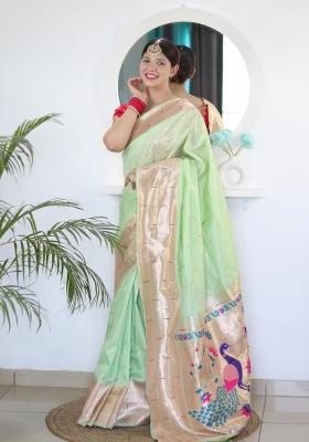 Green Zari Woven Silk Saree Set