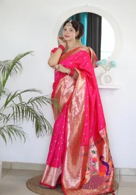 Pink Zari Woven Silk Saree Set
