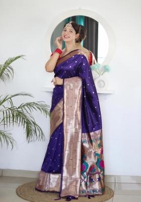 Violet Zari Woven Silk Saree Set