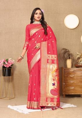 Light Pink Zari Woven Silk Saree Set