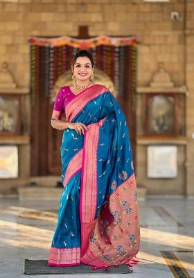 Sky Blue Zari Woven Silk Saree Set