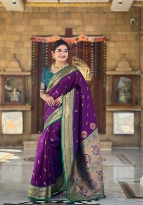 Wine Zari Woven Silk Saree Set