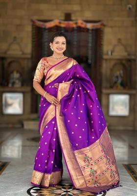 Magenta Zari Woven Silk Saree Set