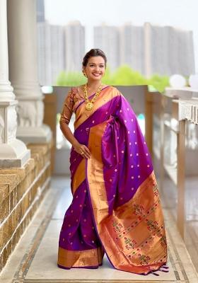 Purple Zari Woven Silk Saree Set