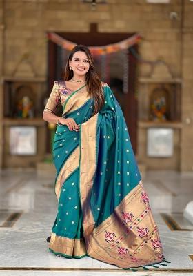 Rama Green Zari Woven Silk Saree Set
