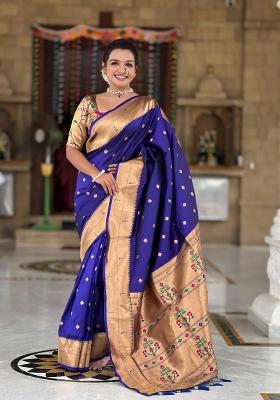 Violet Zari Woven Silk Saree Set
