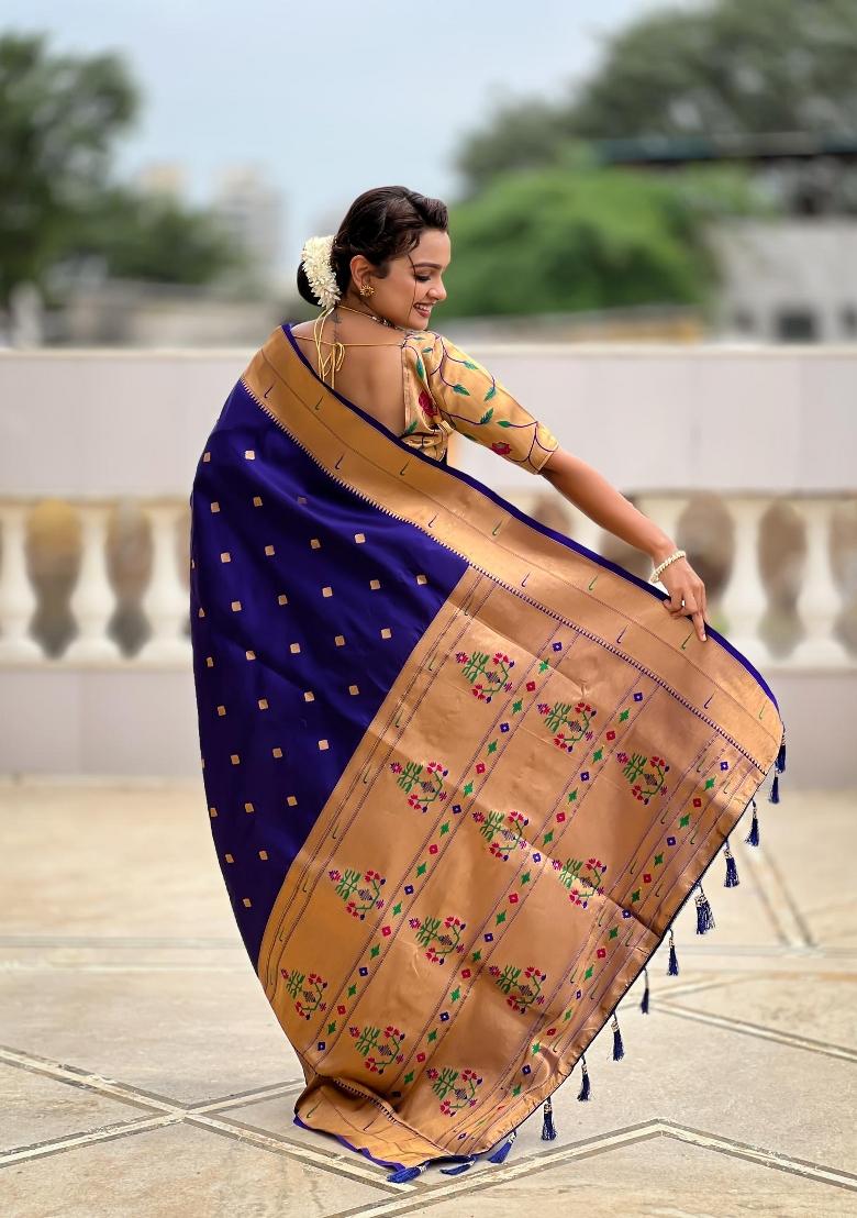 Violet Zari Woven Silk Saree Set - Indya