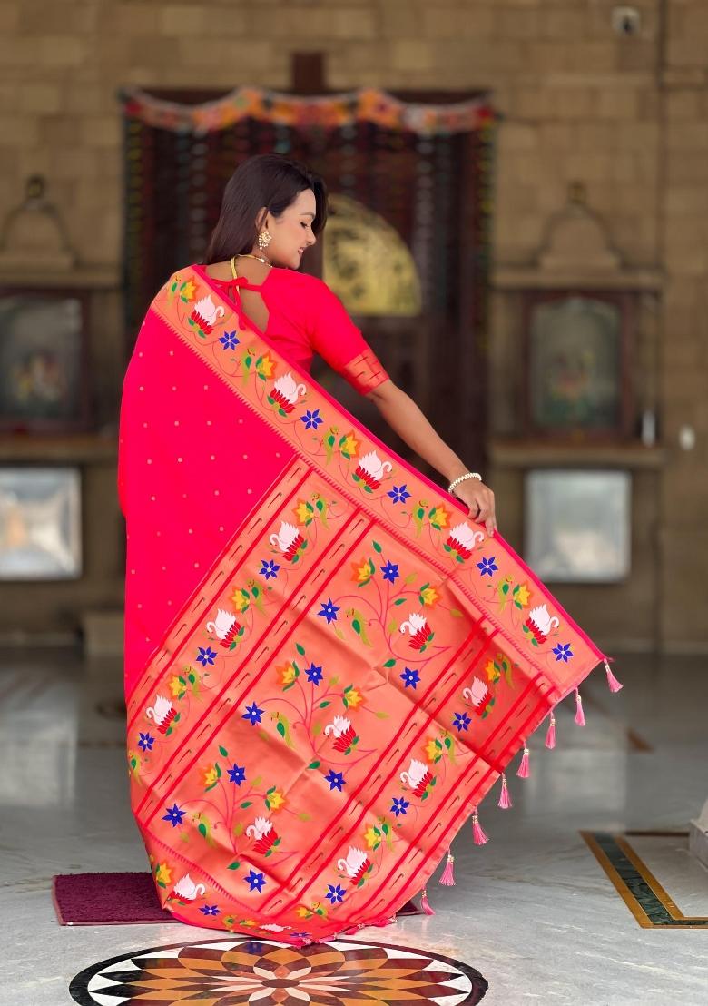 Pink Zari Woven Silk Saree Set - Indya