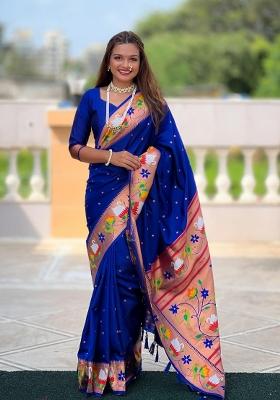 Light Blue Zari Woven Silk Saree Set