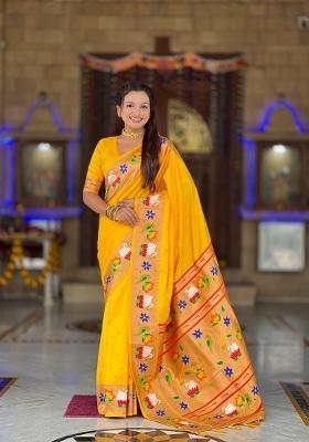 Yellow Zari Woven Silk Saree Set
