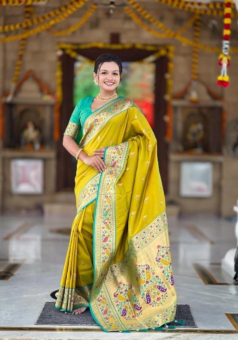 Green Zari Woven Silk Saree Set