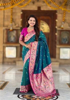 Rama Green Zari Woven Silk Saree Set