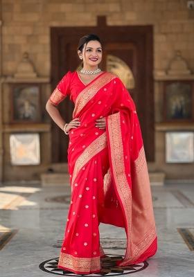 Red Zari Woven Silk Saree Set