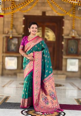 Rama Green Zari Woven Silk Saree Set