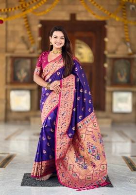 Violet Zari Woven Silk Saree Set