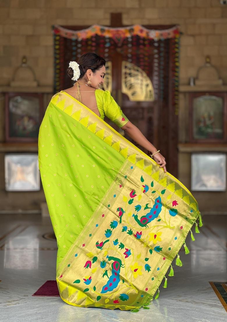 Green Zari Woven Silk Saree Set - Indya