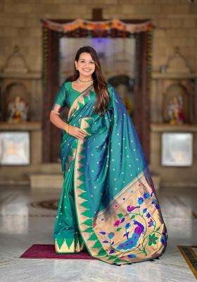 Rama Green Zari Woven Silk Saree Set