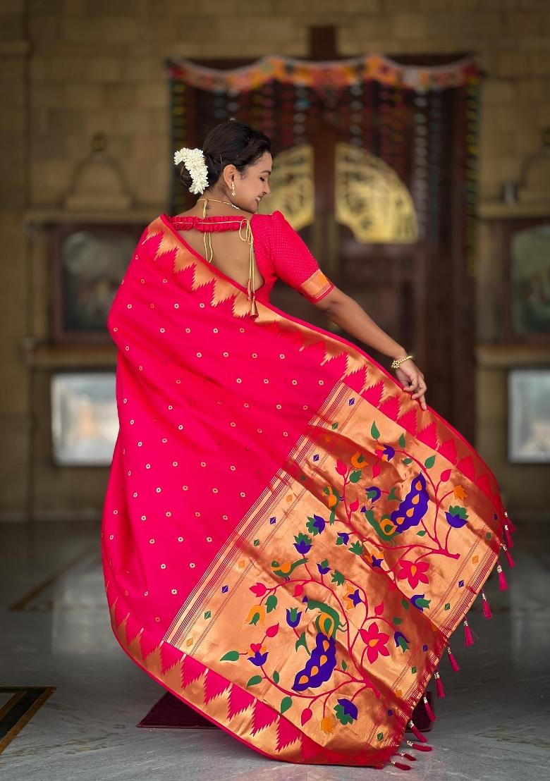 Pink Zari Woven Silk Saree Set - Indya