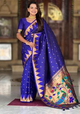 Light Blue Zari Woven Silk Saree Set