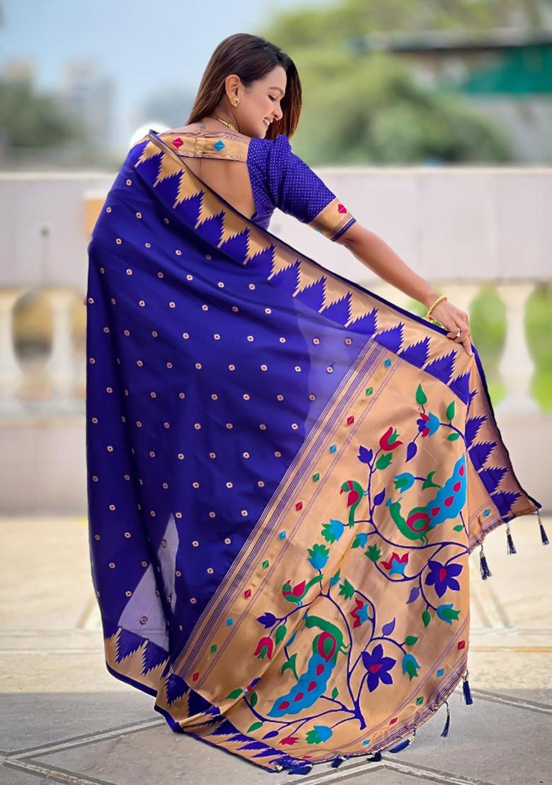 Light Blue Zari Woven Silk Saree Set - Indya