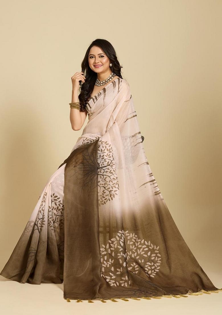 Multicolor Printed Silk Saree Set - Indya