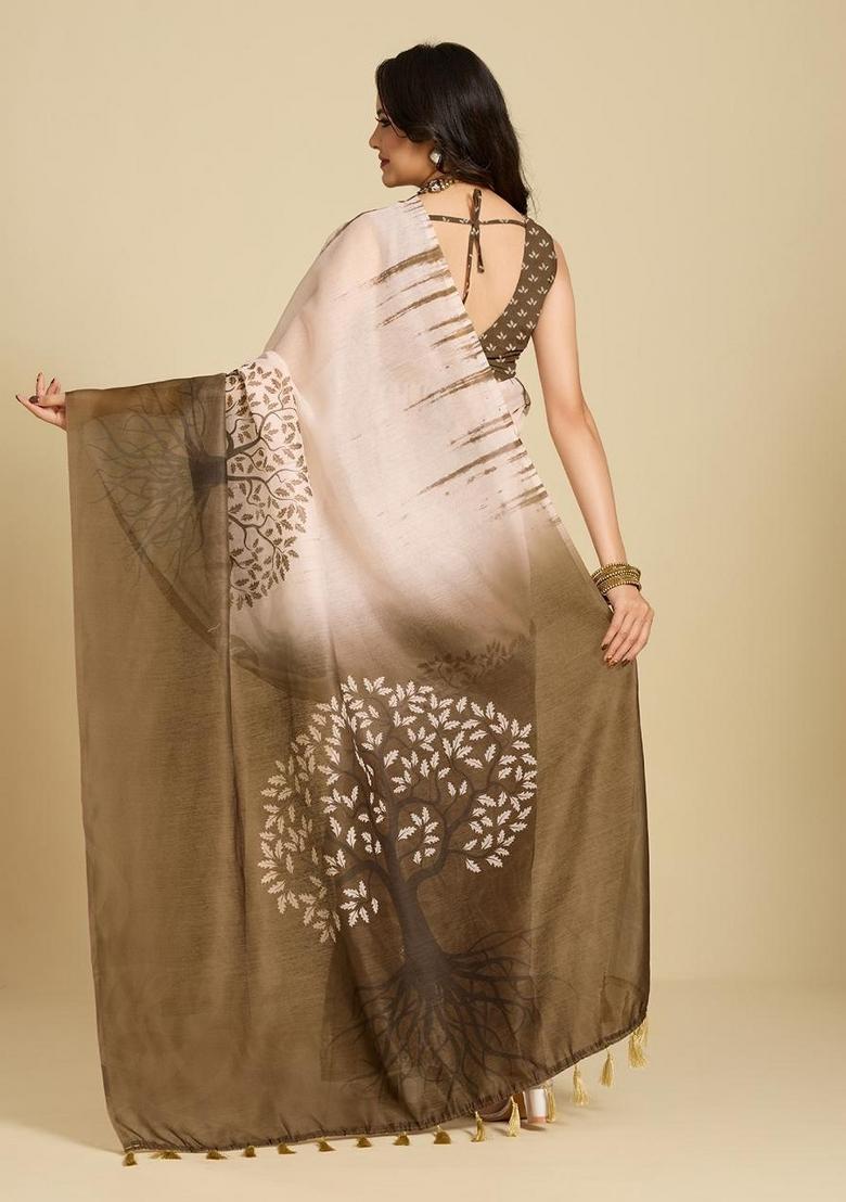 Multicolor Printed Silk Saree Set - Indya