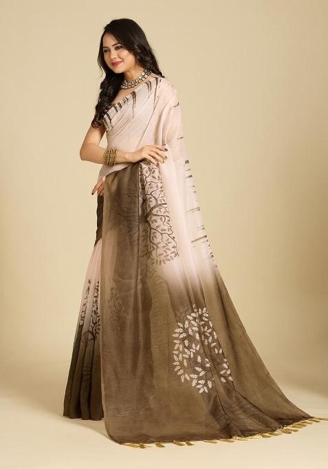 Multicolor Printed Silk Blend Saree Set