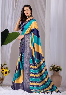 Multicolor Printed Silk Saree Set