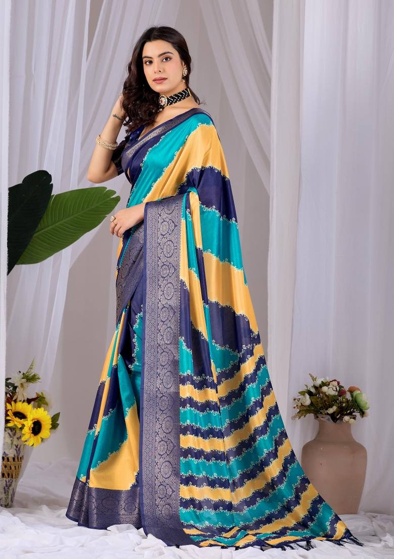 Multicolor Printed Silk Saree Set - Indya