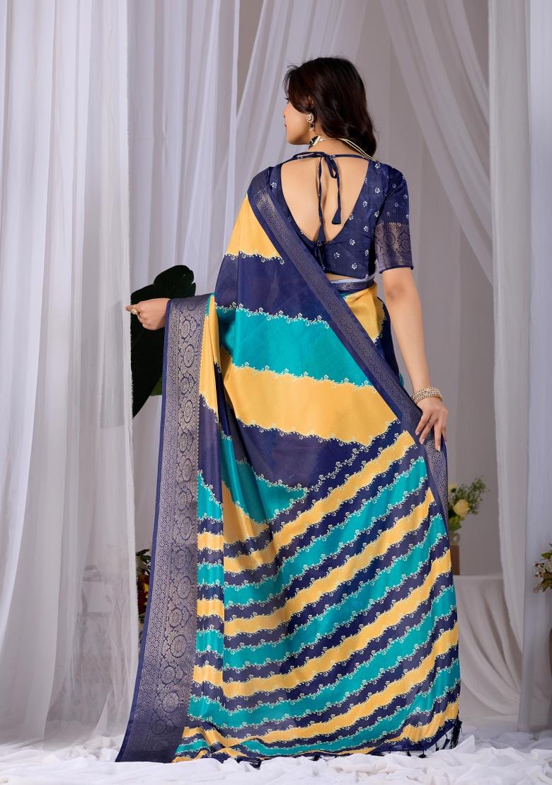 Multicolor Printed Silk Saree Set - Indya