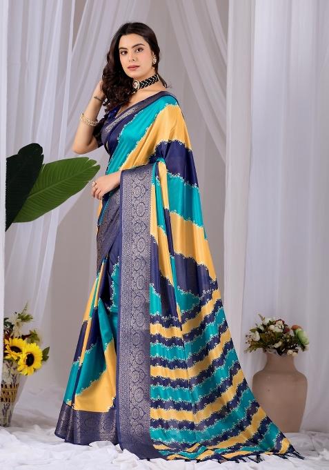 Multicolor Printed Silk Blend Saree Set