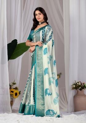 Multicolor Printed Silk Saree Set