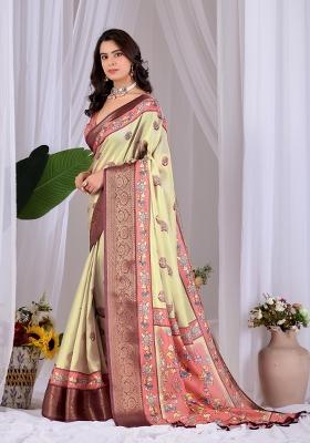 Pista Printed Silk Saree Set