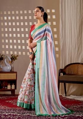 Multicolor Printed Cotton Saree Set