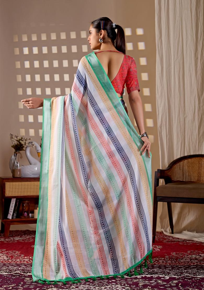 Multicolor Printed Cotton Saree Set - Indya