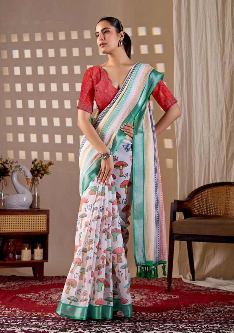 Multicolor Printed Cotton Saree Set - Indya