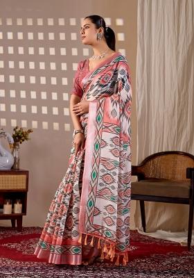 Multicolor Printed Cotton Saree Set