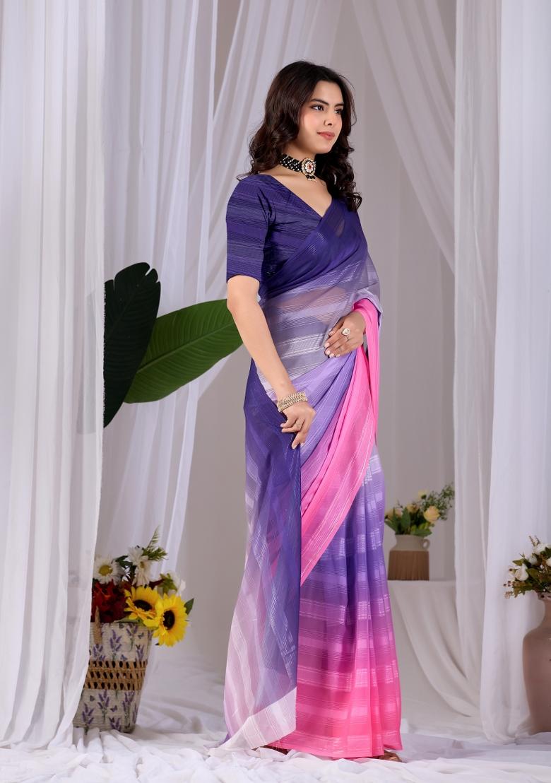 Multicolor Printed Monsoon Saree Set - Indya
