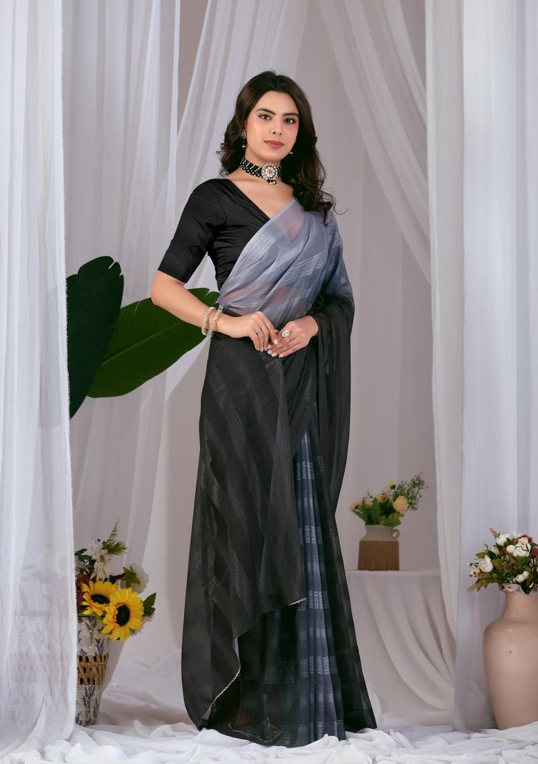 Multicolor Printed Monsoon Saree Set - Indya