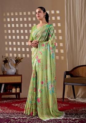 Pista Printed Monsoon Saree Set