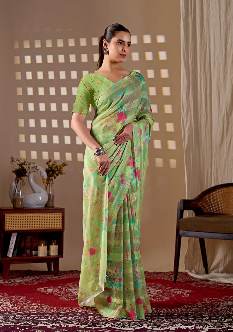 Pista Printed Monsoon Saree Set - Indya