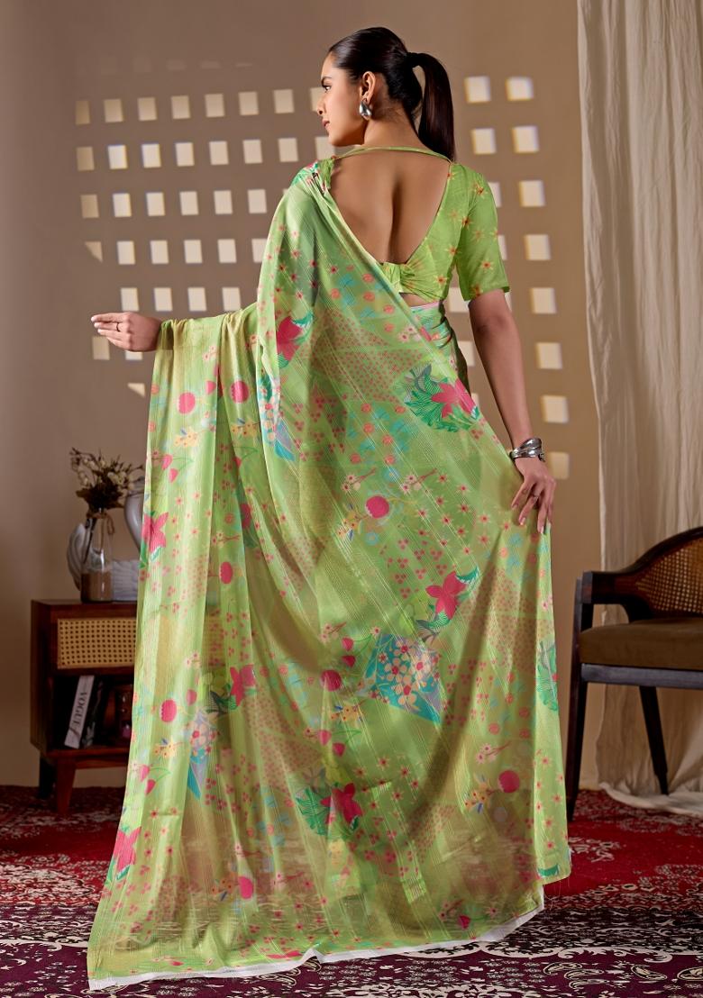 Pista Printed Monsoon Saree Set - Indya