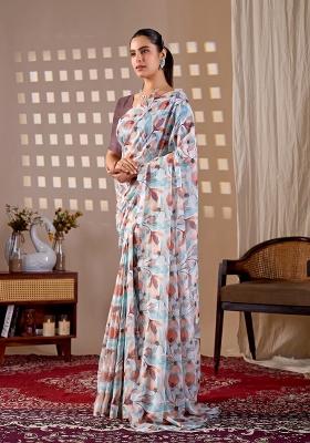 Multicolor Printed Monsoon Saree Set