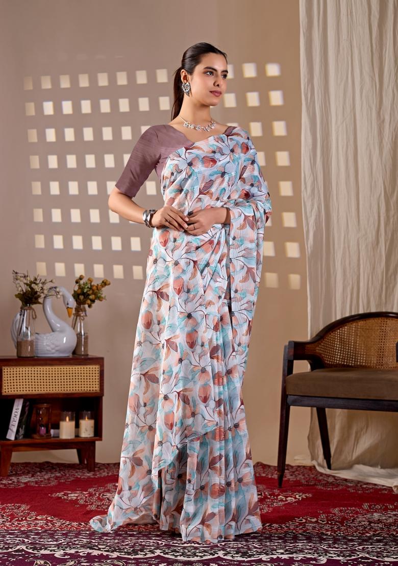Multicolor Printed Monsoon Saree Set - Indya