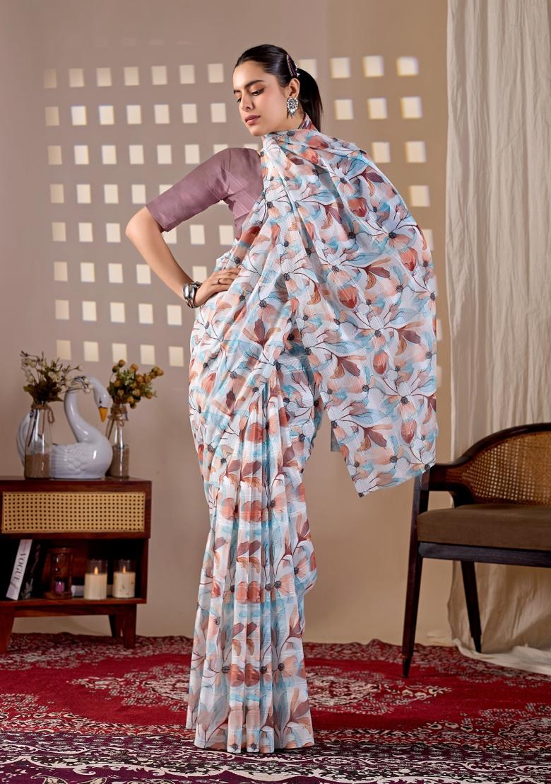 Multicolor Printed Monsoon Saree Set - Indya