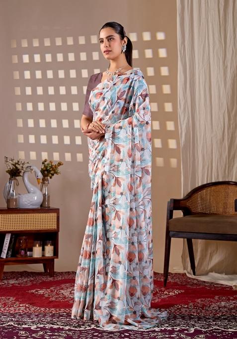 Multicolor Printed Monsoon Saree Set