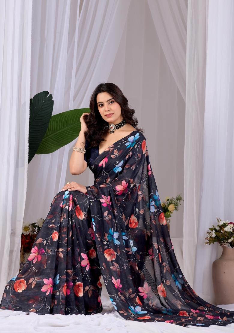 Multicolor Printed Monsoon Saree Set - Indya