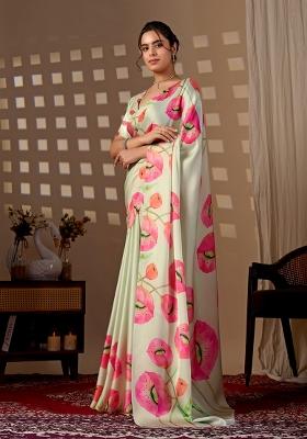 Pista Printed Georgette Saree Set
