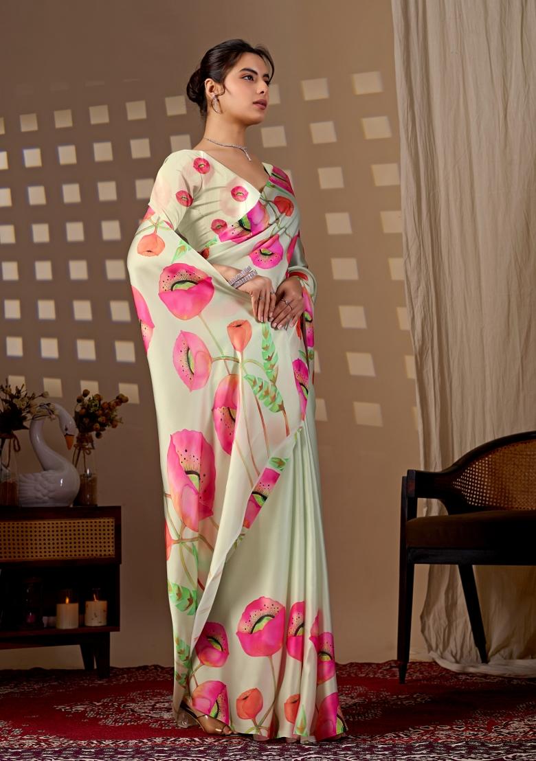 Pista Printed Georgette Saree Set - Indya